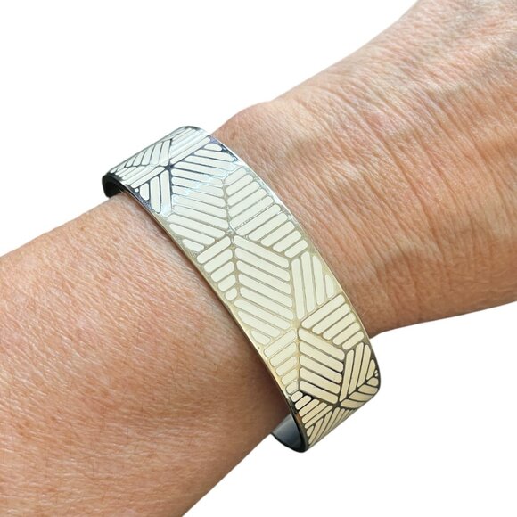 Rustic Cuff Geometric Enamel Stainless Signed Bangle Bracelet - Picture 1 of 4